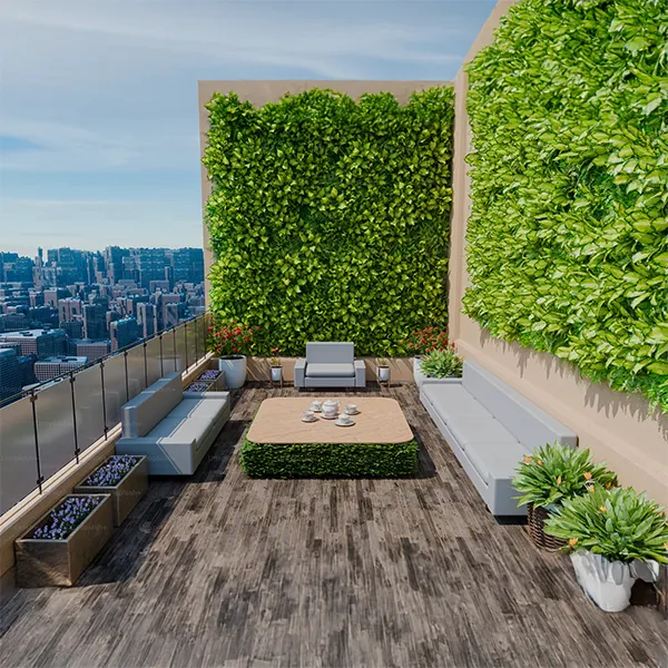 outdoor living with natural or artificial green walls for a fresh, modern look.